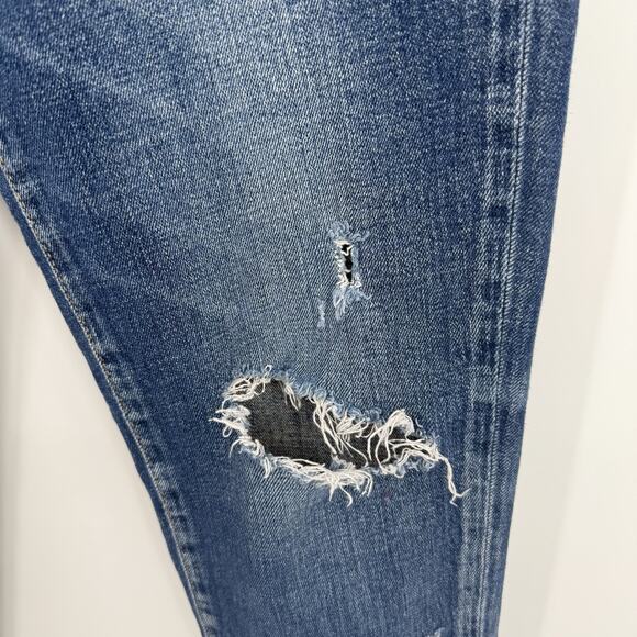Moussy Vintage MV Mid Rise Heavily Distressed Skinny Jeans Size 29 Raw Hem Ankle - Picture 3 of 10